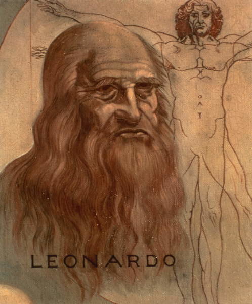 Fine Art Print Portrait of Leonardo da Vinci with his `Vitruvian Man'